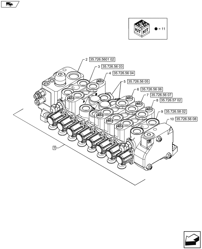 Схема запчастей Case 590SN - (35.726.5901[01]) - BACKHOE CONTROL VALVE, 8-SPOOL, W/ EXTENDABLE DIPPER, W/ DOUBLE AUXILIARY HYDRAULIC, W/ PILOT CONTROLS - C9006 (35) - HYDRAULIC SYSTEMS