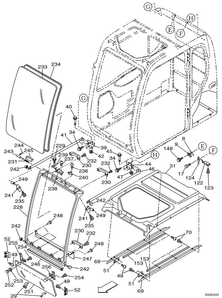 Схема запчастей Case CX700 - (09-038-00[01]) - CAB - WINDOW, FRONT (09) - CHASSIS/ATTACHMENTS