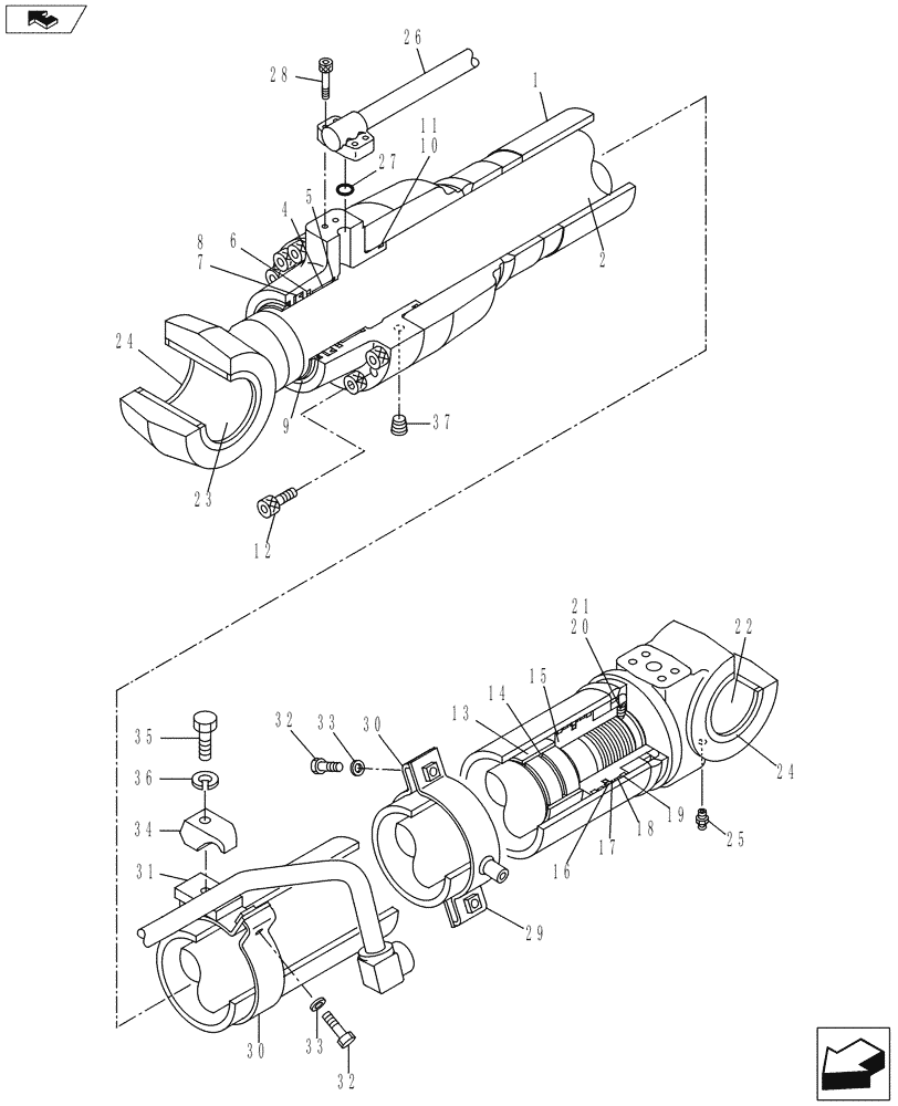 Схема запчастей Case CX145C SR - (35.736.AA[03]) - BOOM CYLINDER - RH (35) - HYDRAULIC SYSTEMS