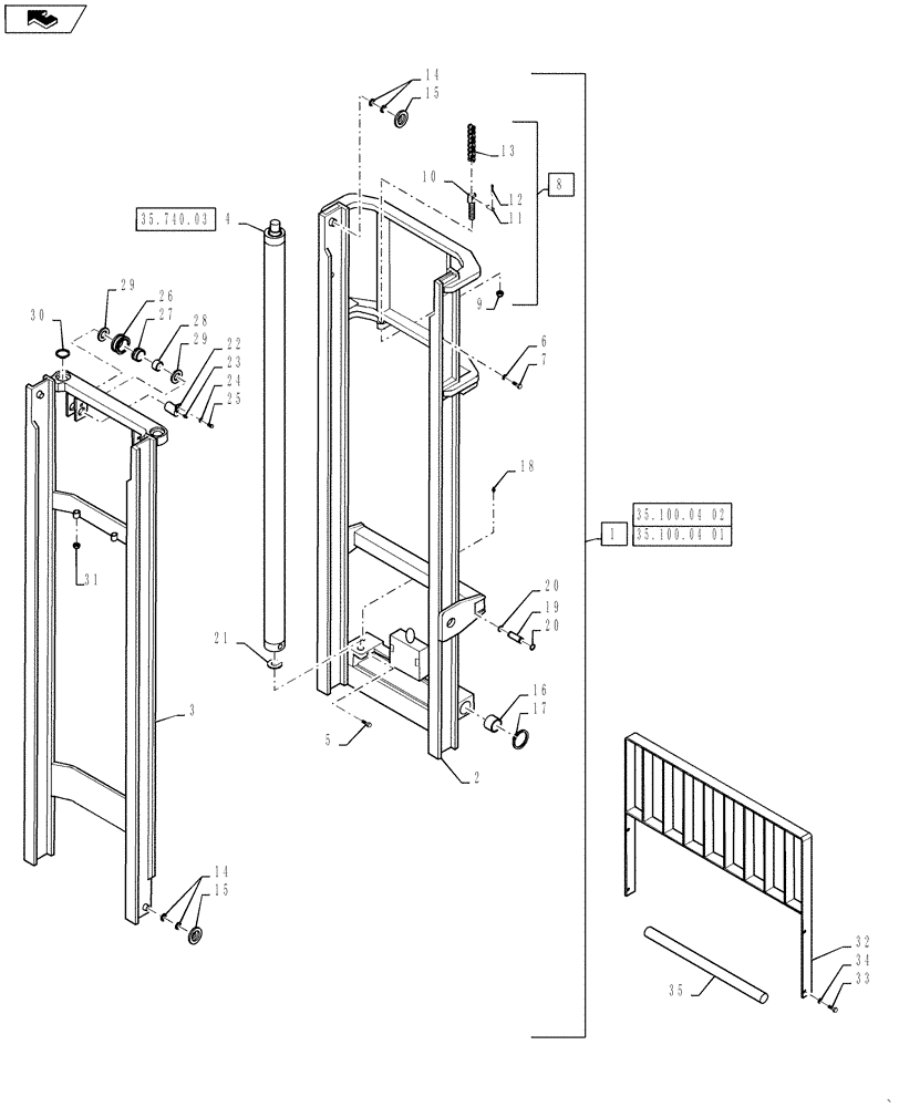 Схема запчастей Case 586H - (35.100.04) - MAST, 6000 LB, 6.6 M (22 FT) (35) - HYDRAULIC SYSTEMS