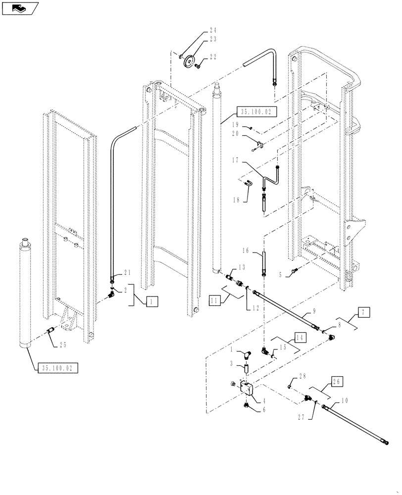 Схема запчастей Case 588H - (35.100.02[01]) - MAST ASSEMBLY 6000 LB FREE LIFT ONLY HYDRAULIC SYSTEM (35) - HYDRAULIC SYSTEMS