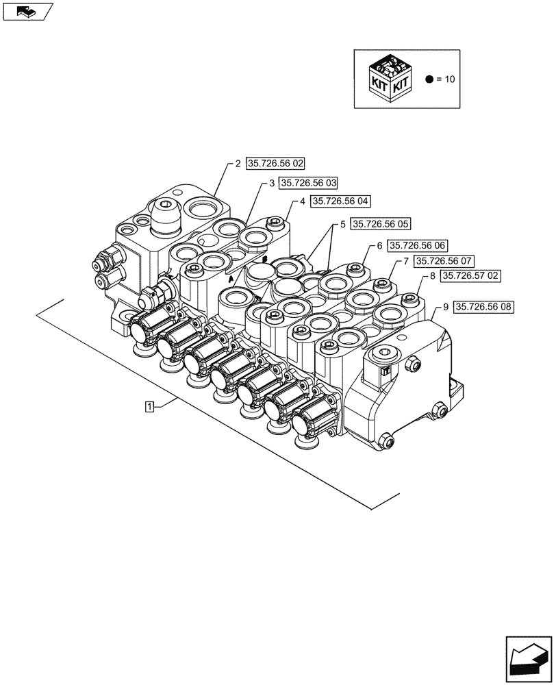 Схема запчастей Case 590SN - (35.726.57[01]) - BACKHOE CONTROL VALVE, 7-SPOOL, W/ EXTENDABLE DIPPER, W/ PILOT CONTROLS - C9006 (35) - HYDRAULIC SYSTEMS