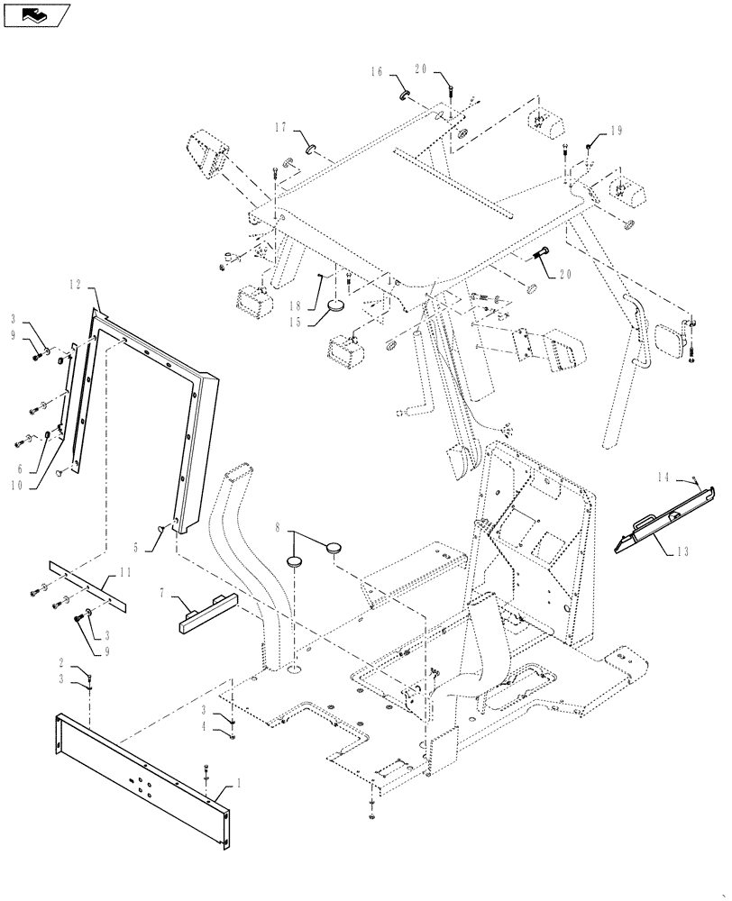 Схема запчастей Case 570NXT - (90.160.CF) - CANOPY MOUNTING PARTS AND PLUGS (90) - PLATFORM, CAB, BODYWORK AND DECALS