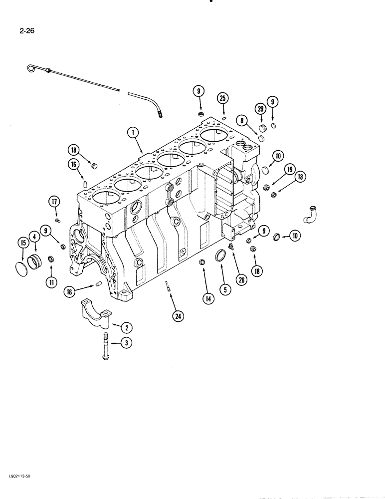 Схема запчастей Case 1550 - (2-26) - CYLINDER BLOCK, 6T-830 ENGINE, SIX PISTON COOLING NOZZLES PRIOR ENG SN 44487830 (02) - ENGINE