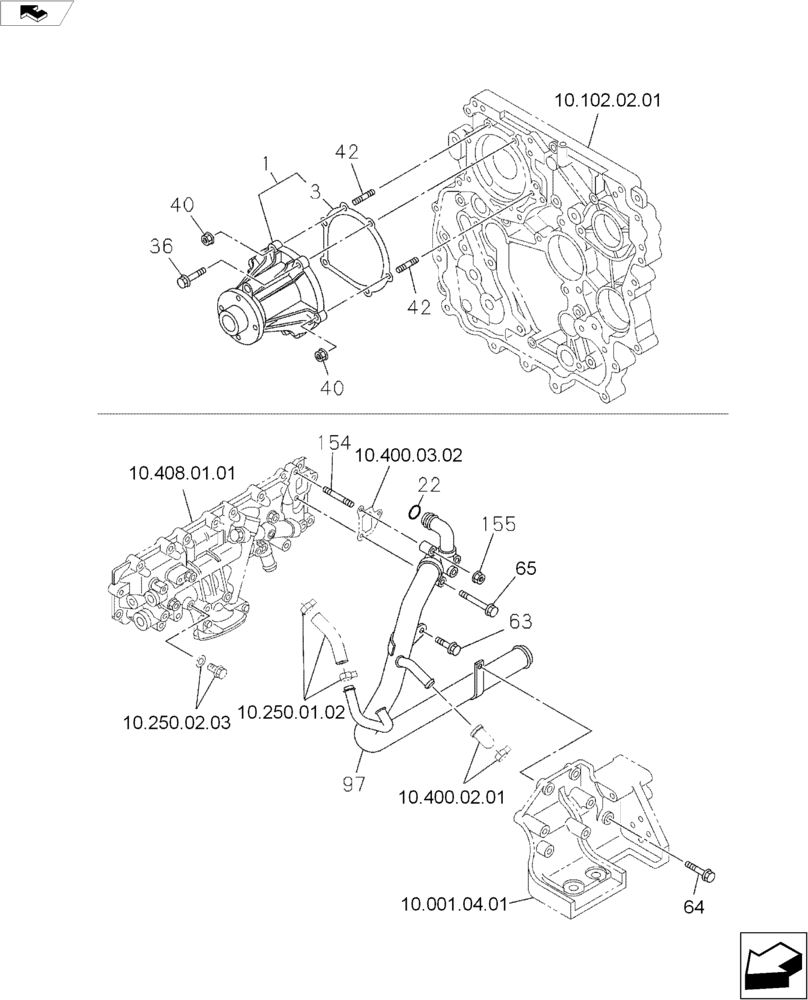 Схема запчастей Case CX145C SR - (10.400.BB) - WATER PUMP AND CORROSION RESISTOR (10) - ENGINE