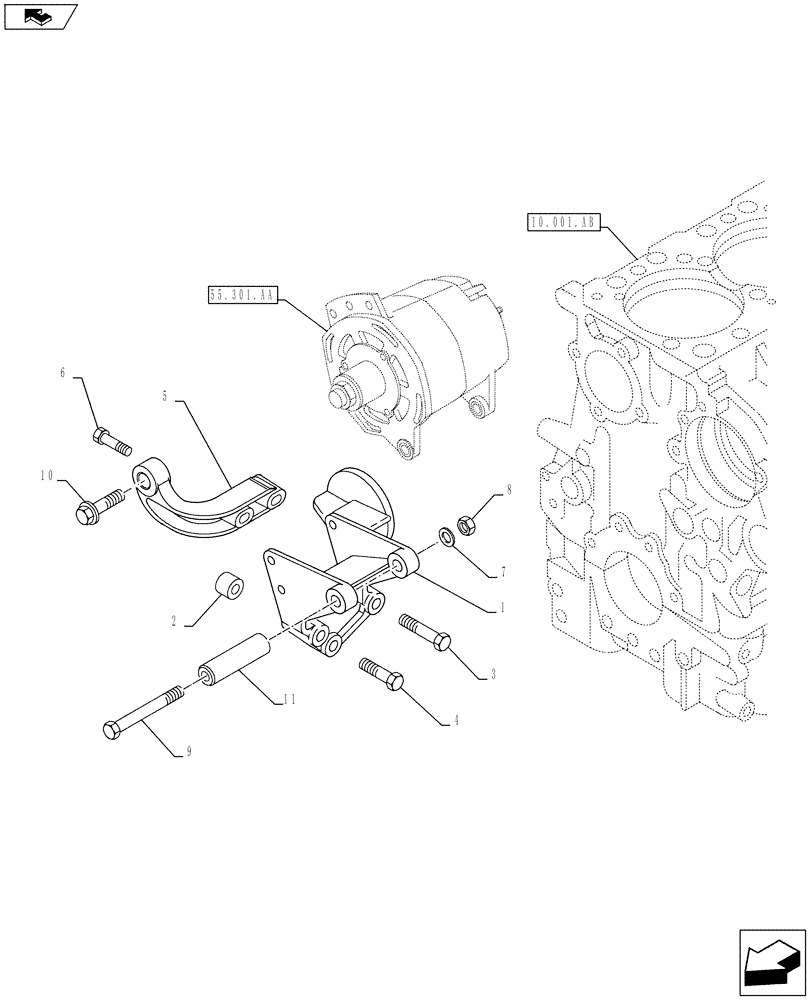 Схема запчастей Case F3BE0684J E919 - (55.301.AB) - ALTERNATOR - SUPPORT (55) - ELECTRICAL SYSTEMS