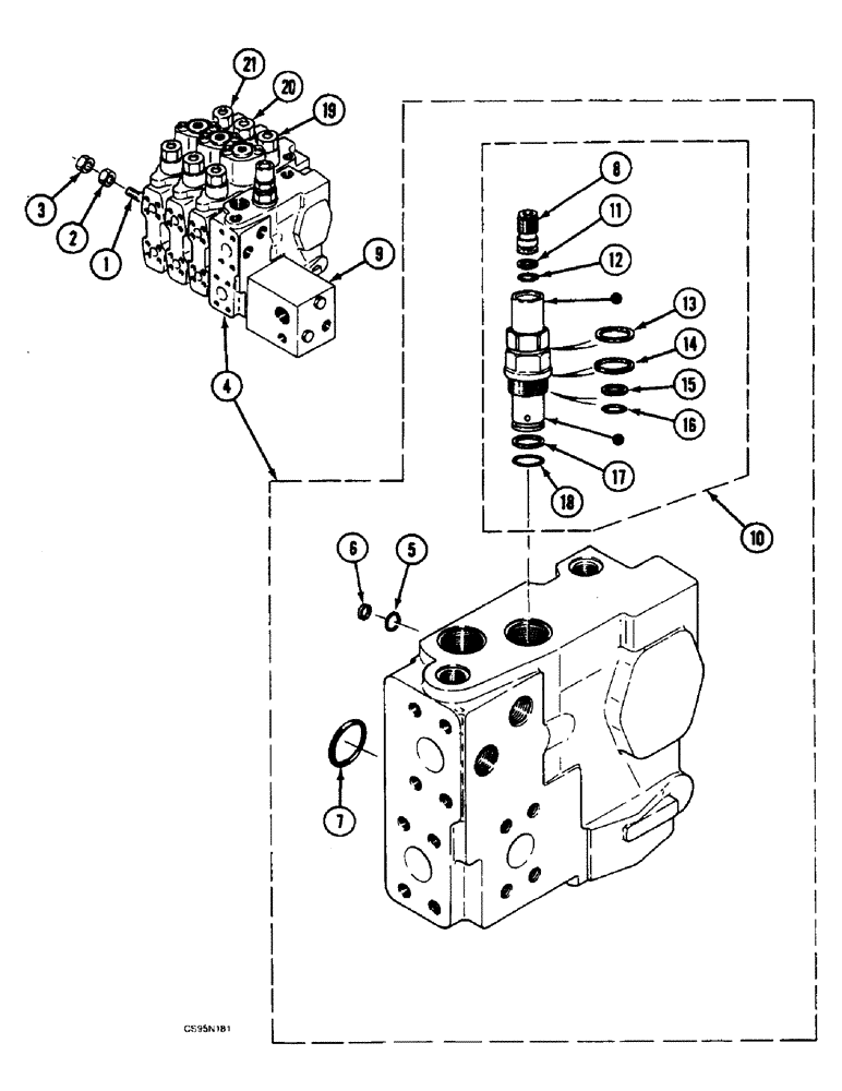 Схема запчастей Case 688BCK - (8C-18) - CONTROL VALVE - ATTACHMENT, 688B CK (120576-) (07) - HYDRAULIC SYSTEM