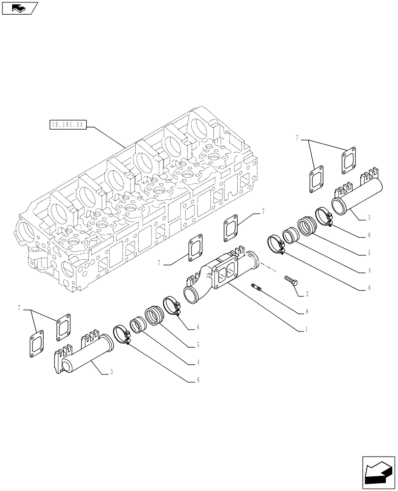 Схема запчастей Case F3BE0684J E919 - (10.254.AC) - EXHAUST MANIFOLD (10) - ENGINE