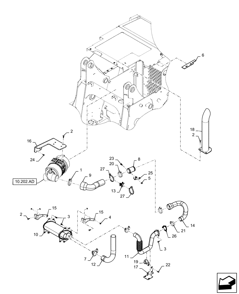 Схема запчастей Case SV300 - (10.202.AD) - ENGINE, EXHAUST SYSTEM LRG V (SV250, SV300, TV380) (10) - ENGINE