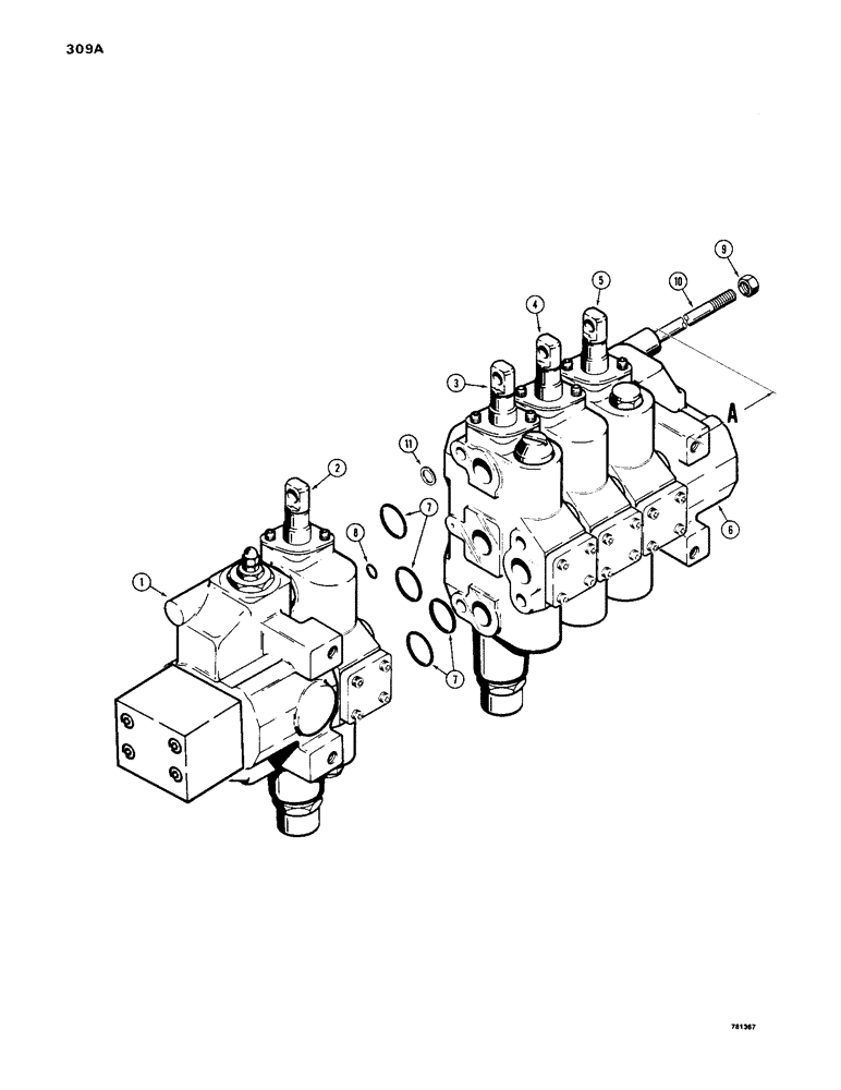 Схема запчастей Case 1450 - (309A) - R34697 4 SPOOL VALVE, LOADER WITH DUAL PULL BEHIND OR 4-IN-1 BUCKET AND RIPPER (08) - HYDRAULICS