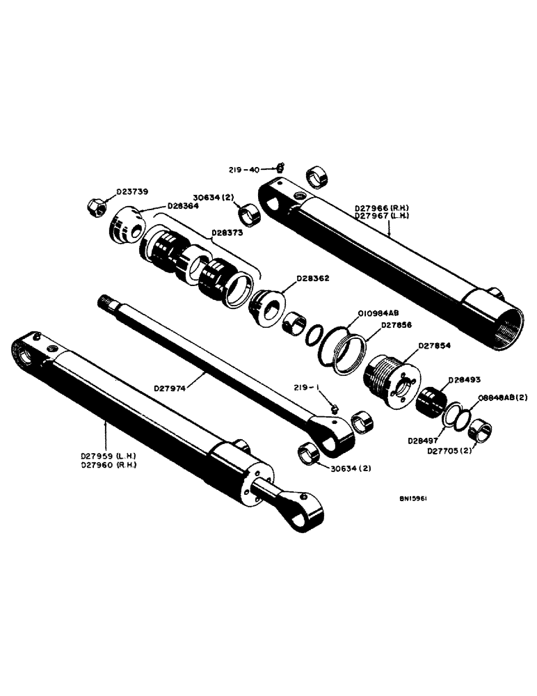 Схема запчастей Case 31 - (038) - D27959 AND D27960 HYDRAULIC DUMP CYLINDERS 