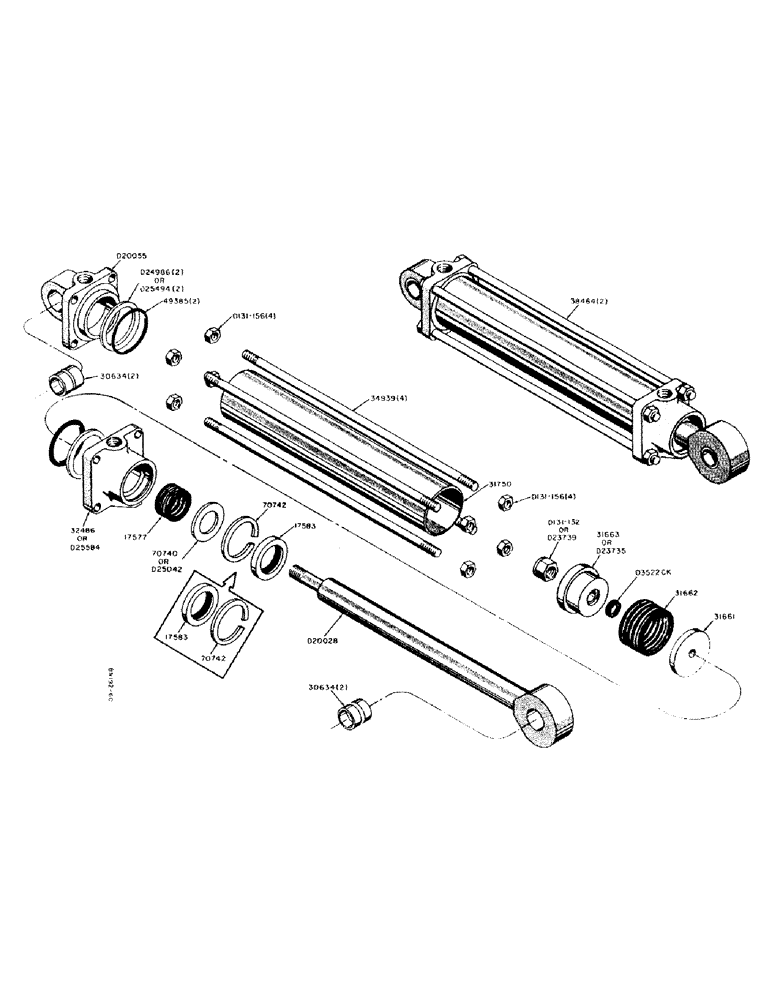 Схема запчастей Case 310 - (28) - 38464 HYDRAULIC BACKHOE STABILIZER CYLINDERS 