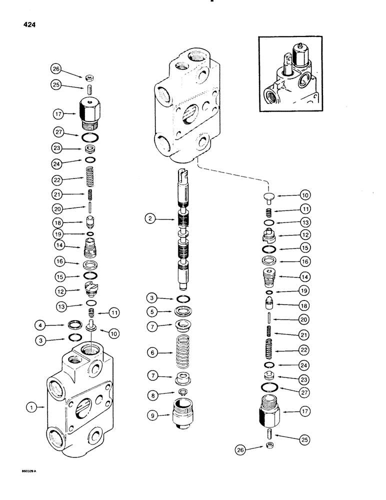 Схема запчастей Case 580E - (424) - BACKHOE CONTROL VALVE, DIPPER AND BUCKET SECTION (08) - HYDRAULICS