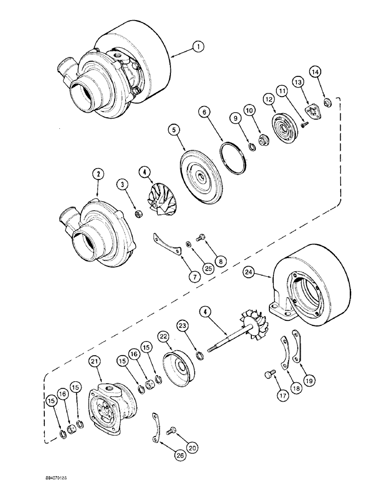 Схема запчастей Case 590SL - (2-24) - TURBOCHARGER ASSEMBLY, 4T-390 ENGINE (02) - ENGINE