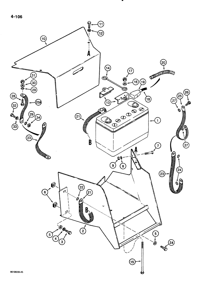 Схема запчастей Case 580K - (04-106) - BATTERY, BOX, AND MOUNTING PARTS (04) - ELECTRICAL SYSTEMS