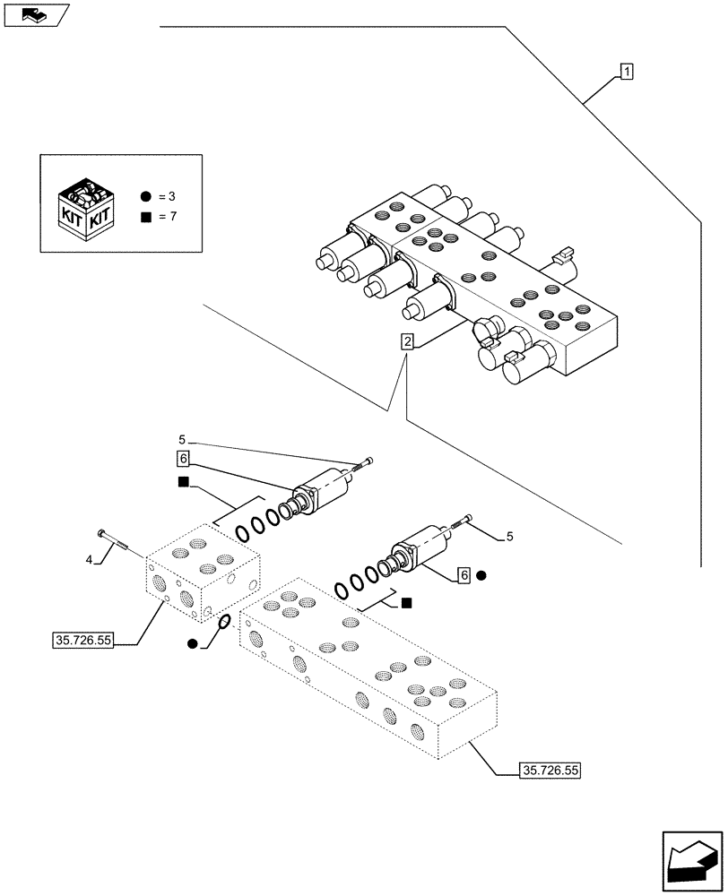 Схема запчастей Case 590SN - (88.035.13[01]) - DIA KIT, BI-AUX PR VALVE SECTION, PILOT CONTROLS (88) - ACCESSORIES