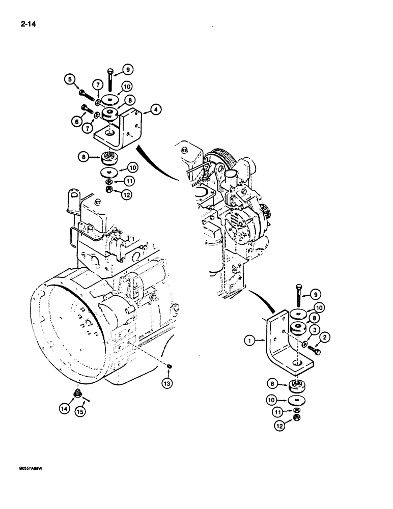 Схема запчастей Case 680L - (2-14) - ENGINE MOUNTING (02) - ENGINE