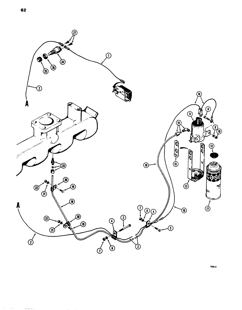 Схема запчастей Case 680E - (062) - COLD START SYSTEM, LATE PRODUCTION (10) - ENGINE