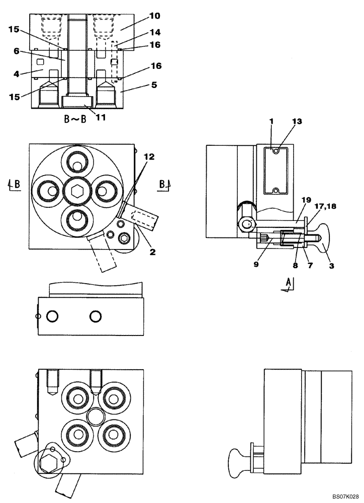 Схема запчастей Case CX700B - (08-27) - SELECTOR VALVE, CONTROL VALVE - TWO WAY (08) - HYDRAULICS