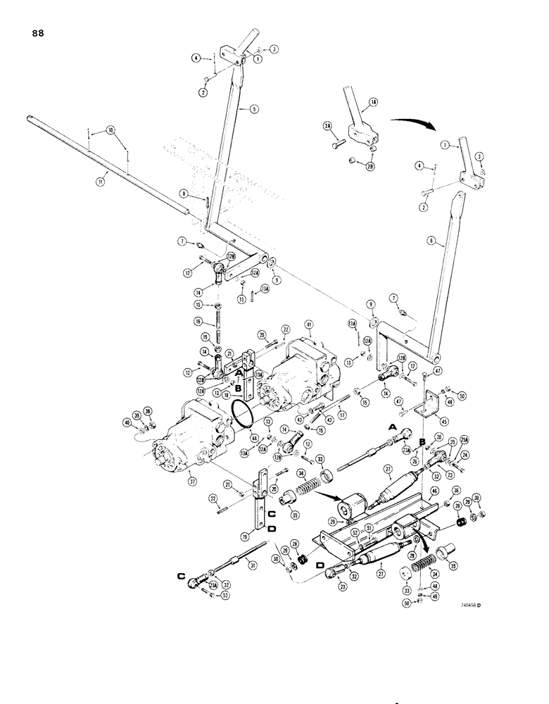 Схема запчастей Case 1830 - (088) - FORWARD AND REVERSE CONTROLS (14) - MAIN GEARBOX & DRIVE