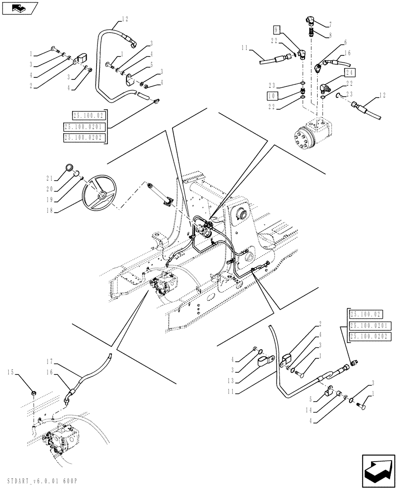 Схема запчастей Case 590SN - (41.200.04) - STEERING CONTROL VALVE, HOSE, STEERING WHEEL (41) - STEERING