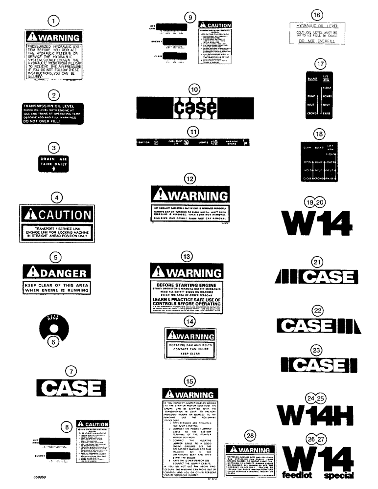 Схема запчастей Case W14 - (644) - DECAL KIT, FOR YELLOW TRACTORS (09) - CHASSIS/ATTACHMENTS