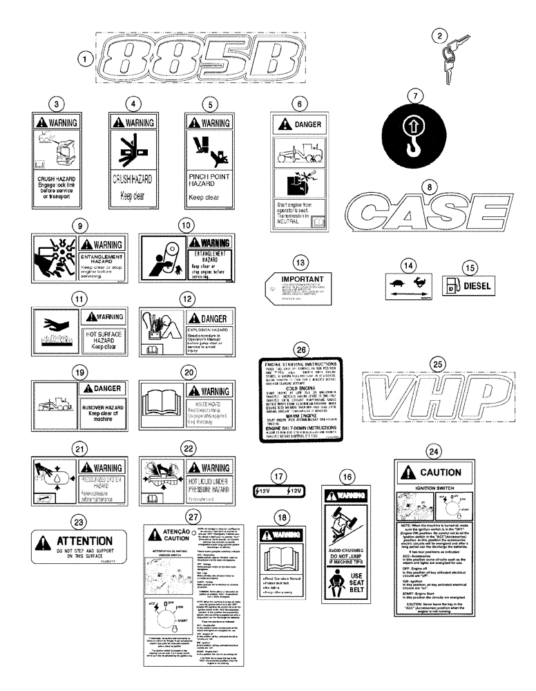 Схема запчастей Case 885B - (09-54[01]) - DECALS - ENGLISH (09) - CHASSIS/ATTACHMENTS