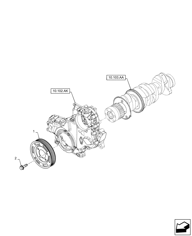 Схема запчастей Case TV380 - (10.103.AG) - CRANKSHAFT PULLEY (10) - ENGINE