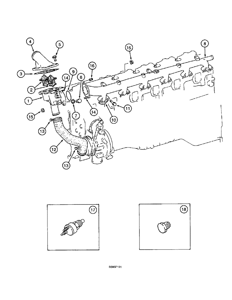 Схема запчастей Case 9060B - (2-38) - WATER PIPE AND THERMOSTAT, 6D22-TC ENGINE (02) - ENGINE