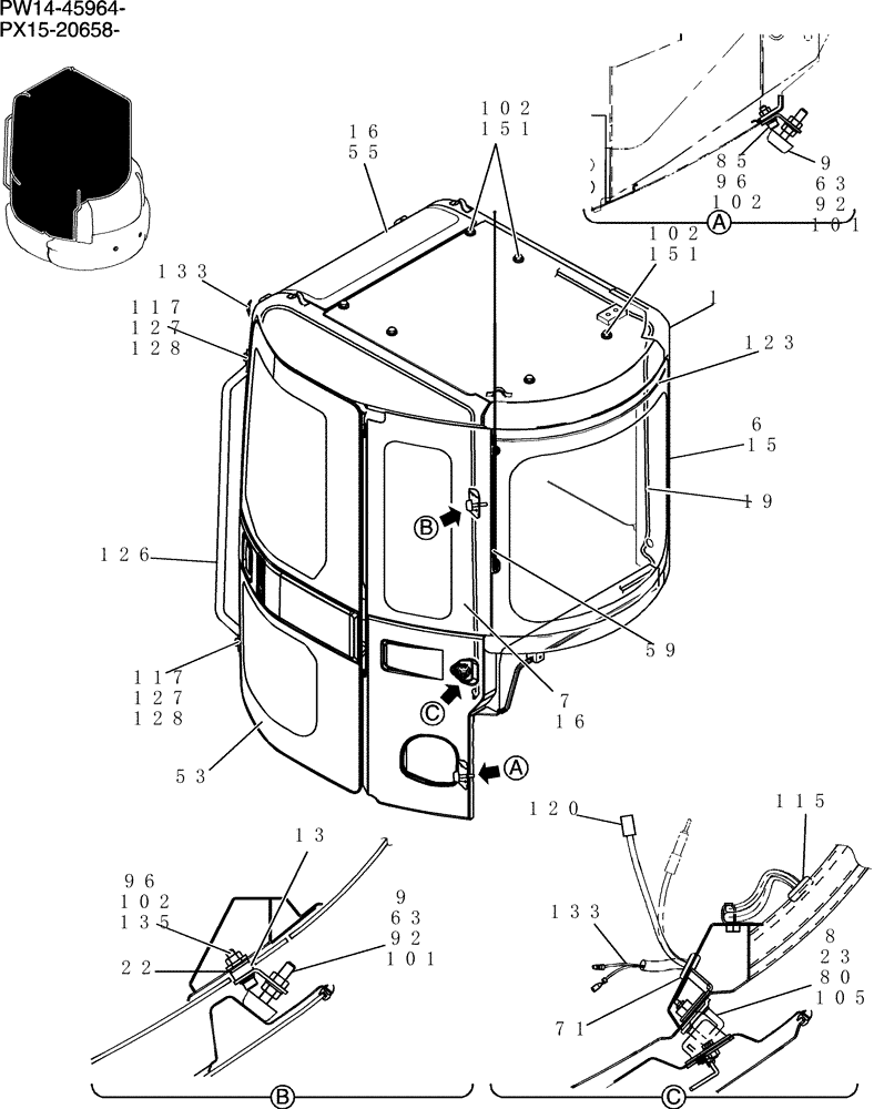 Схема запчастей Case CX31B - (744-27[1]) - CAB ASSY (COOLER) (36) - PNEUMATIC SYSTEM