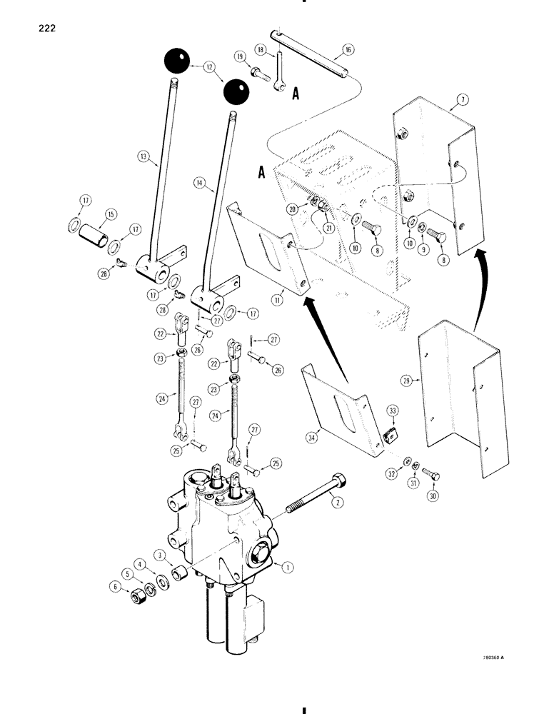 Схема запчастей Case W11 - (222) - LOADER CONTROL VALVE AND LEVERS (TWO SPOOL) (08) - HYDRAULICS