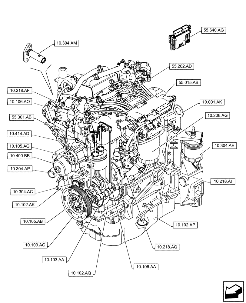 Схема запчастей Case TR320 - (00.000.10[01]) - PICTORIAL INDEX - ENGINE (10) - ENGINE