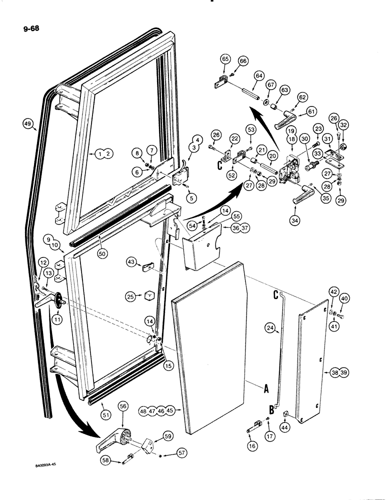 Схема запчастей Case W18B - (9-068) - CAB DOORS, CAB SN 44769 THRU 53699 (09) - CHASSIS/ATTACHMENTS