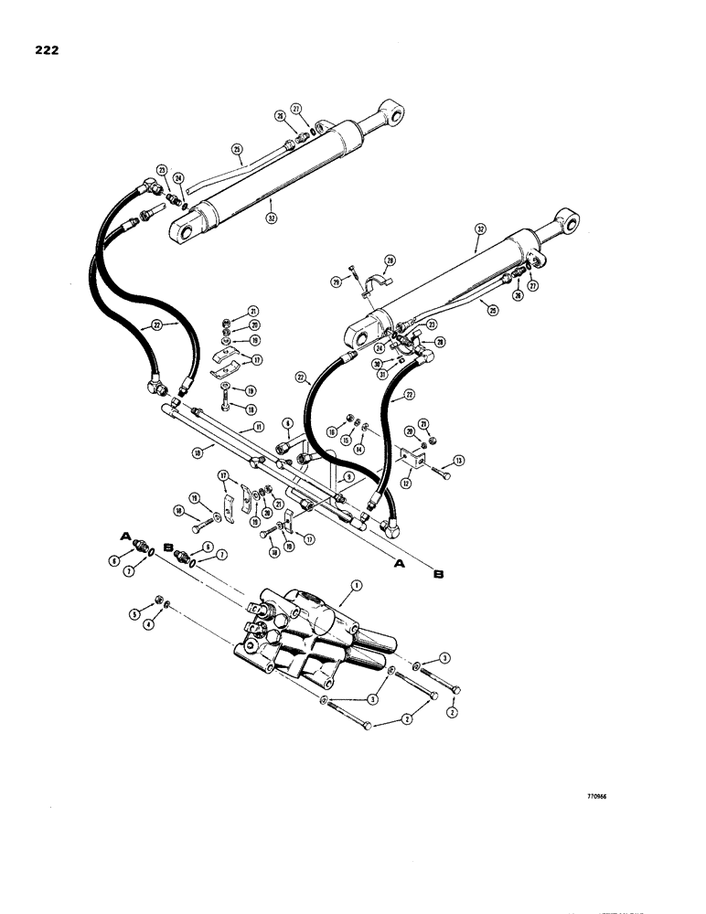 Схема запчастей Case W24B - (222) - LOADER BUCKET TILT HYDRAULIC CIRCUIT (08) - HYDRAULICS