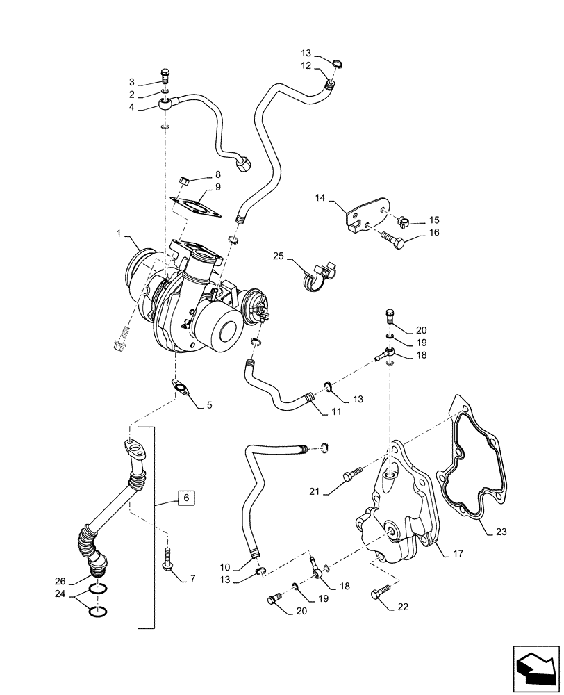 Схема запчастей Case SV250 - (10.250.AC) - TURBOCHARGER (10) - ENGINE