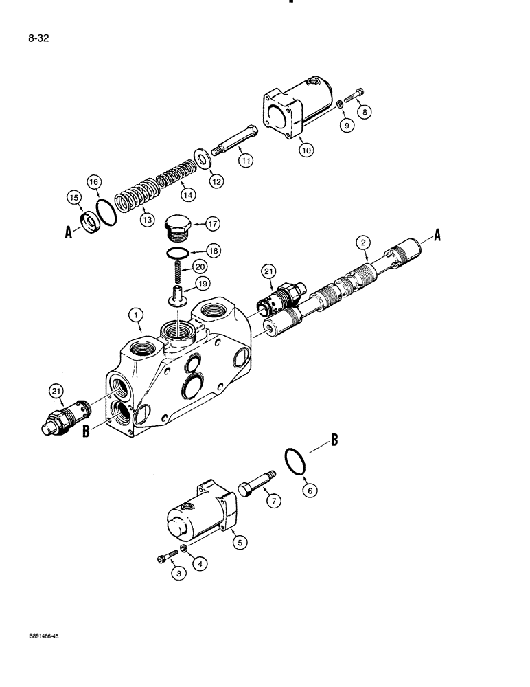 Схема запчастей Case 821 - (8-032) - LOADER AUXILIARY SECTION - S300871 (08) - HYDRAULICS