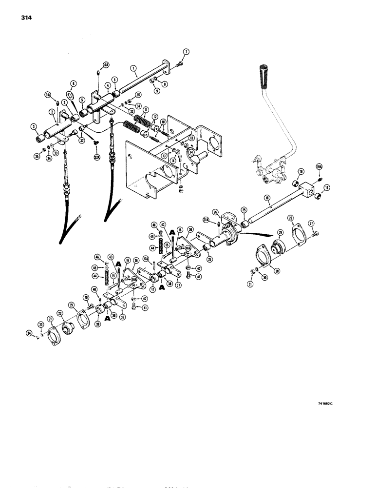 Схема запчастей Case 1150B - (314) - EQUIPMENT CONTROL VALVE AND LEVERS, LOADER RETURN-TO-DIG & HEIGHT CONTROL LINKAGE (07) - HYDRAULIC SYSTEM