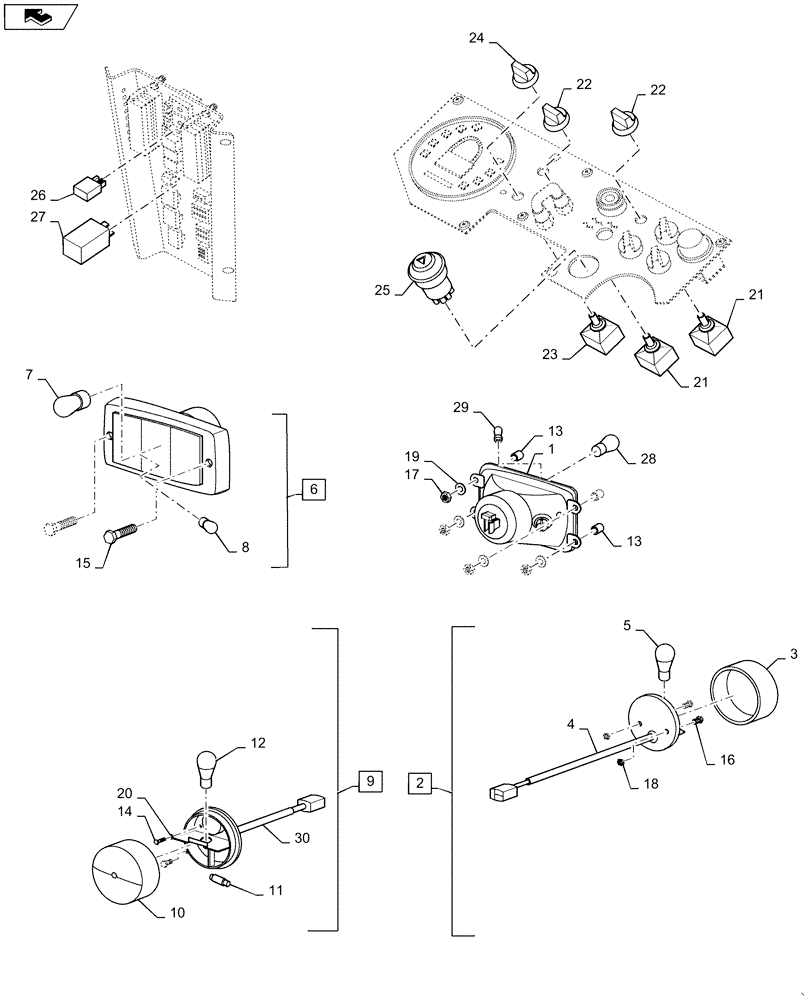 Схема запчастей Case DV26 - (55.404.AX[01]) - FRONT & REAR LIGHT (55) - ELECTRICAL SYSTEMS