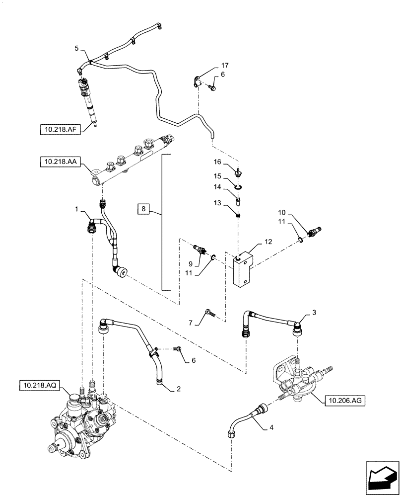 Схема запчастей Case SV300 - (10.218.AI) - FUEL LINES - FUEL INJECTION PUMP (10) - ENGINE