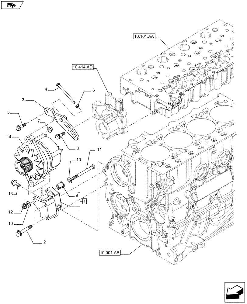 Схема запчастей Case SR220 - (55.301.AB) - ENGINE, ALTERNATOR MOUNTING (55) - ELECTRICAL SYSTEMS