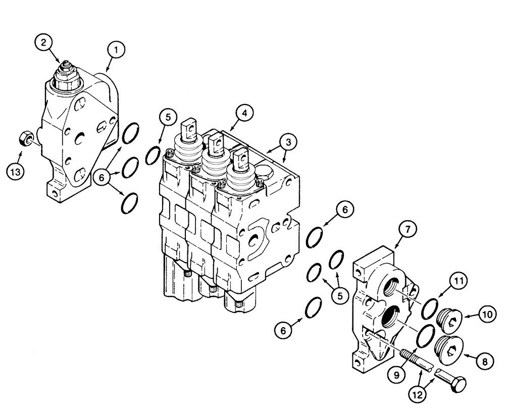 Схема запчастей Case 650H - (08-19) - VALVE, CONTROL 3 SECTIONS (08) - HYDRAULICS