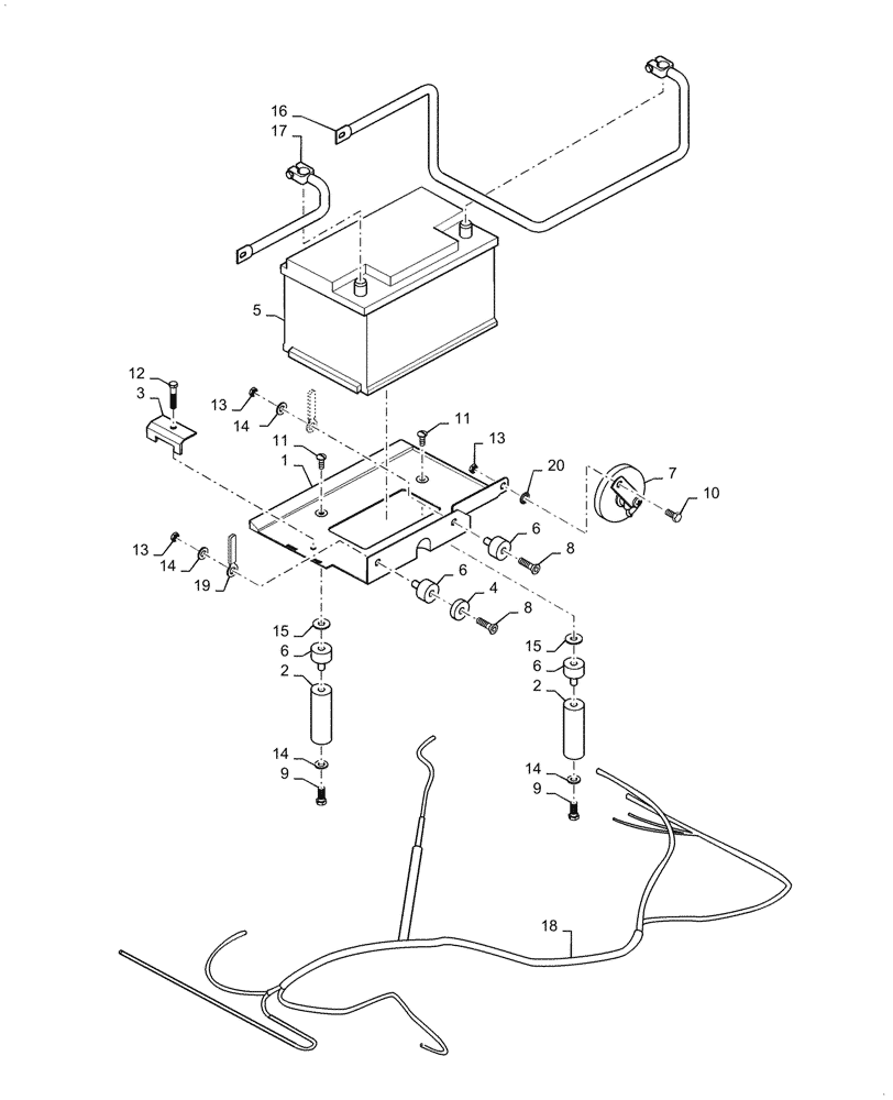 Схема запчастей Case DV26 - (55.302.AK[01]) - BATTERY - TRAY & CABLES - BSN NFNTU0427 (55) - ELECTRICAL SYSTEMS