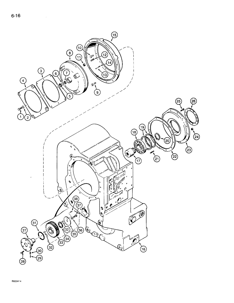 Схема запчастей Case 721 - (6-16) - TRANSMISSION ASSEMBLY, IDLER GEAR, CONVERTER & COVER, PRIOR TO P.I.N. JAK0022758 (06) - POWER TRAIN