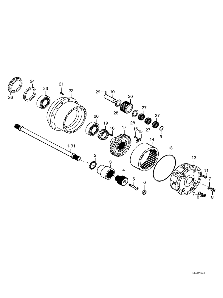 Схема запчастей Case 330B - (30A00000696[001]) - REDUCTION GEAR, FRONT AXLE (P.I.N. HHD0330BN7PG5700 AND AFTER) (84180641) (11) - AXLES/WHEELS