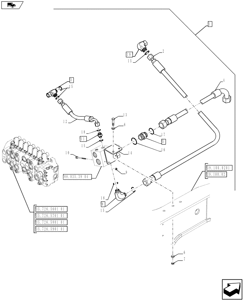 Схема запчастей Case 580SN WT - (88.035.39[02]) - DIA KIT, UNI-AUX, EXTENDIBLE HOE, PILOT CONTROLS (88) - ACCESSORIES