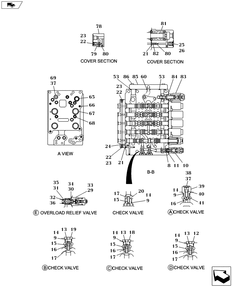 Схема запчастей Case CX160C - (35.359.AB[08]) - DIRECTIONAL CONTROL VALVE - STANDARD (35) - HYDRAULIC SYSTEMS