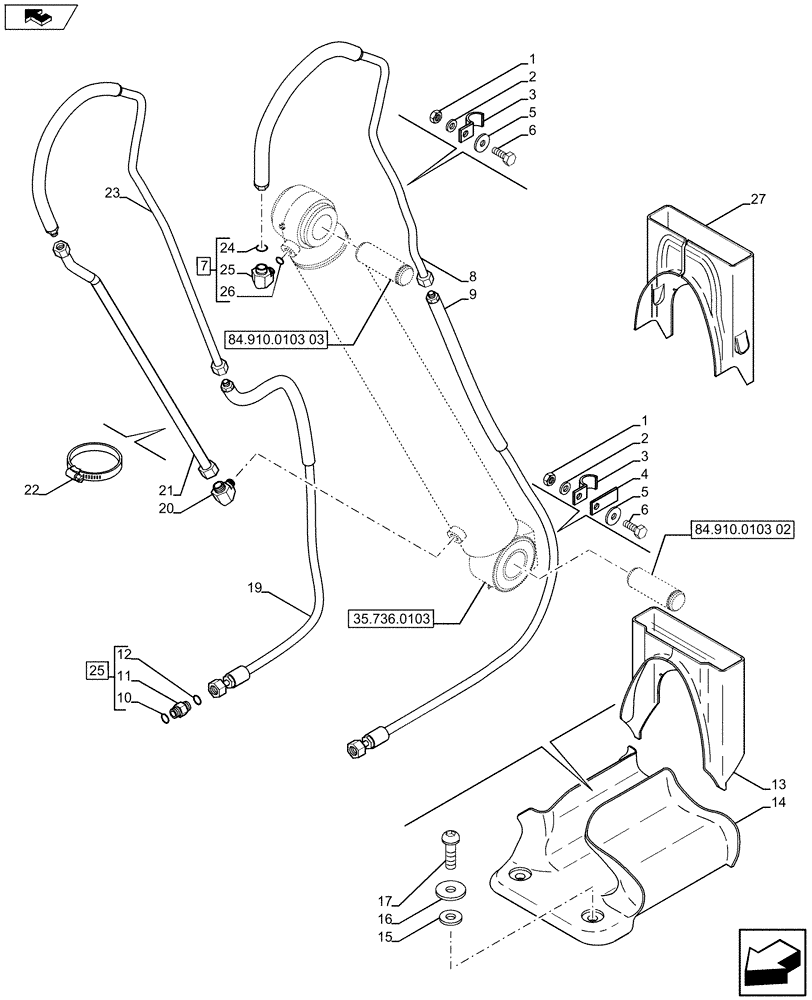 Схема запчастей Case 590SN - (35.736.0203) - BACKHOE ARM, BOOM CYLINDER LINES (35) - HYDRAULIC SYSTEMS