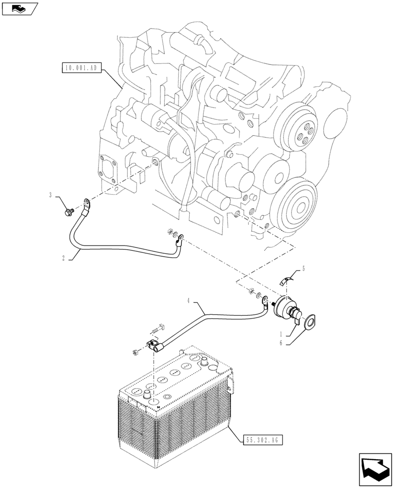 Схема запчастей Case SR220 - (55.302.AI[02]) - BATTERY DISCONNECT (55) - ELECTRICAL SYSTEMS