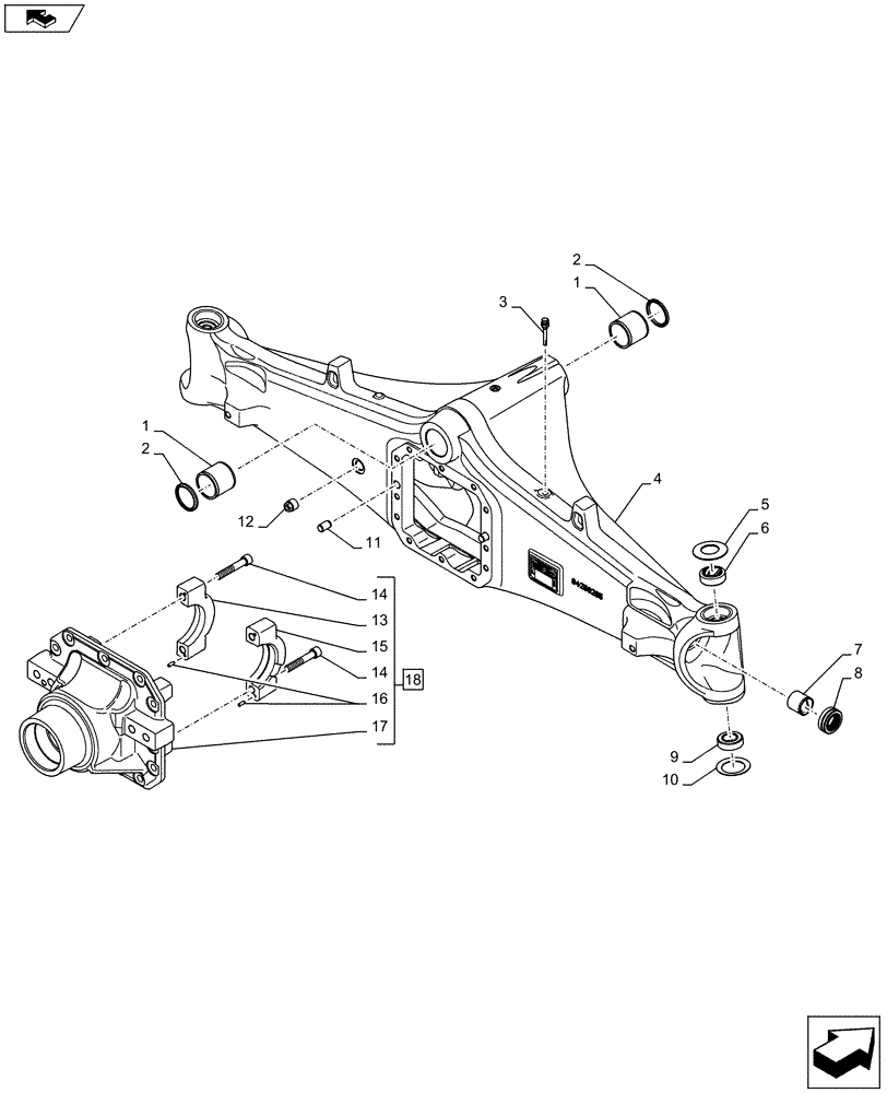 Схема запчастей Case 590SN - (25.100.0801) - COVER, SPHERICAL BEARING, 4WD (25) - FRONT AXLE SYSTEM