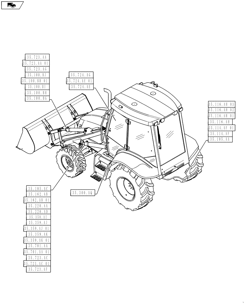 Схема запчастей Case 570NXT - (00.000.35) - PICTORIAL INDEX - HYDRAULIC SYSTEMS (00) - GENERAL & PICTORIAL INDEX